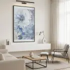 Suluboya Çiçek Buz Mavisi Tonları Tekli Siyah Metal Çerçeveli Cam Tablo Poster Dekoratif