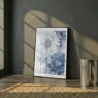 Suluboya Çiçek Buz Mavisi Tonları Tekli Siyah Metal Çerçeveli Cam Tablo Poster Dekoratif