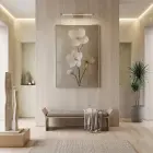 Çiçek Dalı Doğal Nude Tonlar Tekli Gold Metal Çerçeveli Cam Tablo Duvar Salon