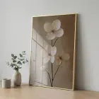 Çiçek Dalı Doğal Nude Tonlar Tekli Gold Metal Çerçeveli Cam Tablo Duvar Salon
