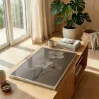 Çiçek Dalı Doğal Nude Tonlar Tekli Gümüş Metal Çerçeveli Cam Tablo Ev Dekorasyonu