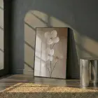 Çiçek Dalı Doğal Nude Tonlar Tekli Siyah Metal Çerçeveli Cam Tablo Yatak Odası