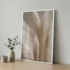 Pampas Otu Bej Tonları Tekli Beyaz Metal Çerçeveli Cam Tablo Poster Dekoratif Obje