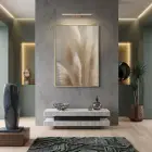 Pampas Otu Bej Tonları Tekli Gold Metal Çerçeveli Cam Tablo Salon Oturma Odası
