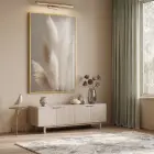 Pampas Otu Bej Tonları Tekli Gold Metal Çerçeveli Cam Tablo Salon Oturma Odası