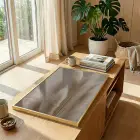 Pampas Otu Bej Tonları Tekli Gold Metal Çerçeveli Cam Tablo Salon Oturma Odası