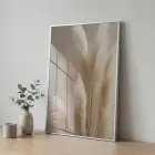 Pampas Otu Bej Tonları Tekli Gümüş Metal Çerçeveli Cam Tablo Ev Dekorasyonu Oda
