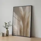 Pampas Otu Bej Tonları Tekli Siyah Metal Çerçeveli Cam Tablo Yatak Odası Koridor