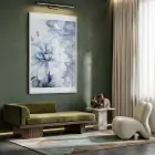 Soyut Çiçek Buz Mavi Tonları Tekli Beyaz Metal Çerçeveli Cam Tablo Poster Dekoratif