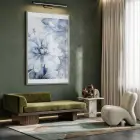 Soyut Çiçek Buz Mavi Tonları Tekli Gümüş Metal Çerçeveli Cam Tablo Salon Oturma