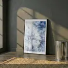 Soyut Çiçek Buz Mavi Tonları Tekli Siyah Metal Çerçeveli Cam Tablo Ev Dekorasyonu