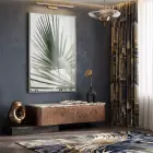 Palmiye Yaprağı Yeşil Gri Tonlar Tekli Gümüş Metal Çerçeveli Cam Tablo Salon Oturma