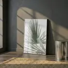 Palmiye Yaprağı Yeşil Gri Tonlar Tekli Gümüş Metal Çerçeveli Cam Tablo Salon Oturma