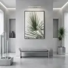Palmiye Yaprağı Yeşil Gri Tonlar Tekli Siyah Metal Çerçeveli Cam Tablo Duvar Salon