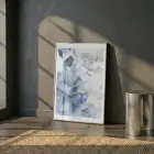 Büyük Şakayık Buz Mavisi Tonlar Tekli Gümüş Metal Çerçeveli Cam Tablo Duvar Salon