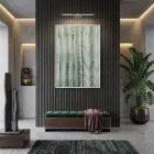 Organik Doku Pastel Yeşil Gri Tekli Beyaz Metal Çerçeveli Cam Tablo Salon Oturma