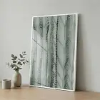 Organik Doku Pastel Yeşil Gri Tekli Beyaz Metal Çerçeveli Cam Tablo Salon Oturma