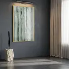 Organik Doku Pastel Yeşil Gri Tekli Gold Metal Çerçeveli Cam Tablo Yatak Odası