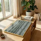 Organik Doku Pastel Yeşil Gri Tekli Gold Metal Çerçeveli Cam Tablo Yatak Odası