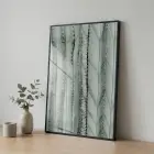 Organik Doku Pastel Yeşil Gri Tekli Siyah Metal Çerçeveli Cam Tablo Poster Dekoratif