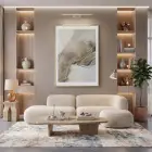 Soyut Çizgiler Doğal Bej Tonları Tekli Gold Metal Çerçeveli Cam Tablo Ev Dekorasyonu