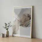 Soyut Çizgiler Doğal Bej Tonları Tekli Gold Metal Çerçeveli Cam Tablo Ev Dekorasyonu