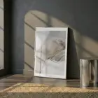 Soyut Çizgiler Doğal Bej Tonları Tekli Gümüş Metal Çerçeveli Cam Tablo Salon Oturma