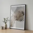 Soyut Çizgiler Doğal Bej Tonları Tekli Siyah Metal Çerçeveli Cam Tablo Ev Dekorasyonu
