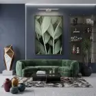 Tropikal Yapraklar Orman Yeşili Tonları Tekli Siyah Metal Çerçeveli Cam Tablo Poster Dekoratif