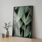 Tropikal Yapraklar Orman Yeşili Tonları Tekli Siyah Metal Çerçeveli Cam Tablo Poster Dekoratif