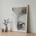 Soyut Akış Nötr Gri Tonlar Tekli Gold Metal Çerçeveli Cam Tablo Ev Dekorasyonu