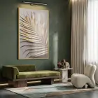 Palmiye Yaprağı Altın Bej Tonları Tekli Gold Metal Çerçeveli Cam Tablo Ev Dekorasyonu