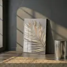 Palmiye Yaprağı Altın Bej Tonları Tekli Gümüş Metal Çerçeveli Cam Tablo Poster Dekoratif