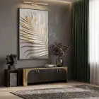 Palmiye Yaprağı Altın Bej Tonları Tekli Siyah Metal Çerçeveli Cam Tablo Duvar Salon