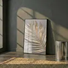 Palmiye Yaprağı Altın Bej Tonları Tekli Siyah Metal Çerçeveli Cam Tablo Duvar Salon