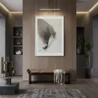 Soyut Hareket Nötr Gri Tonlar Tekli Beyaz Metal Çerçeveli Cam Tablo Duvar Salon