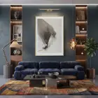 Soyut Hareket Nötr Gri Tonlar Tekli Gold Metal Çerçeveli Cam Tablo Salon Oturma