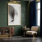 Soyut Hareket Nötr Gri Tonlar Tekli Gold Metal Çerçeveli Cam Tablo Salon Oturma