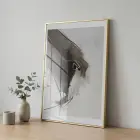 Soyut Hareket Nötr Gri Tonlar Tekli Gold Metal Çerçeveli Cam Tablo Salon Oturma