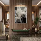 Şeffaf Dalgalar Açık Bej Tonları Tekli Beyaz Metal Çerçeveli Cam Tablo Poster Dekoratif