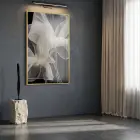 Şeffaf Dalgalar Açık Bej Tonları Tekli Gold Metal Çerçeveli Cam Tablo Salon Oturma
