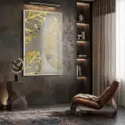 Altın Yapraklar Grisi Tonları Tekli Beyaz Metal Çerçeveli Cam Tablo Yatak Odası Koridor