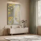 Altın Yapraklar Grisi Tonları Tekli Gümüş Metal Çerçeveli Cam Tablo Yatak Odası Koridor