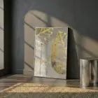 Altın Yapraklar Grisi Tonları Tekli Gümüş Metal Çerçeveli Cam Tablo Yatak Odası Koridor
