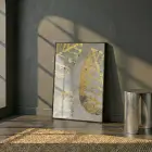 Altın Yapraklar Grisi Tonları Tekli Siyah Metal Çerçeveli Cam Tablo Ev Dekorasyonu Oda