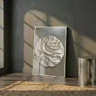 Soyut Kıvrım Bej Gri Tonları Tekli Beyaz Metal Çerçeveli Cam Tablo Salon Oturma