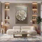 Soyut Kıvrım Bej Gri Tonları Tekli Gold Metal Çerçeveli Cam Tablo Yatak Odası