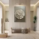 Soyut Kıvrım Bej Gri Tonları Tekli Gümüş Metal Çerçeveli Cam Tablo Duvar Salon