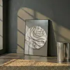 Soyut Kıvrım Bej Gri Tonları Tekli Siyah Metal Çerçeveli Cam Tablo Yatak Odası