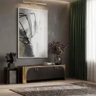 Soyut Hareket Nötr Gri Ton Tekli Beyaz Metal Çerçeveli Cam Tablo Duvar Salon